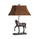 Accent Table Lamp | Resin Horse Base | Bronze Finish | 30" Brown Linen Shade