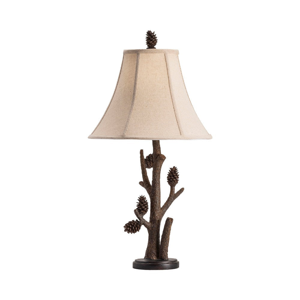 Accent Table Lamp Set of 2 | Brown Resin Pinecone Design Body | Fabric Shade