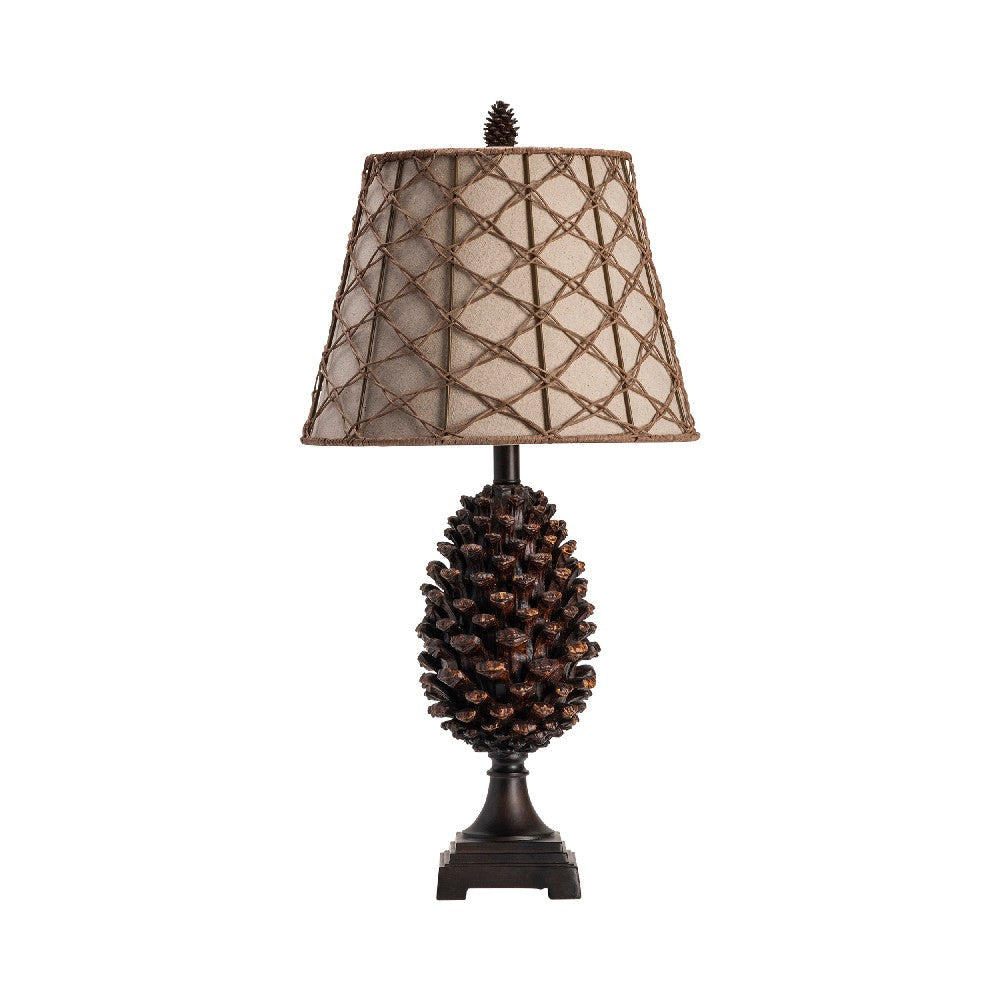 Accent Table Lamp Set of 2 | Pinecone Resin Base | Bronze Mesh Cream Shade