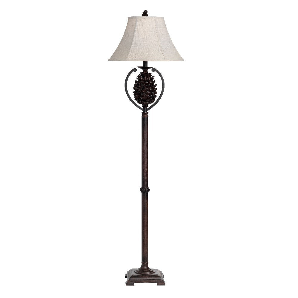 Accent Floor Lamp | 63" | Pinecone Accent | Oatmeal Linen Empire Shade