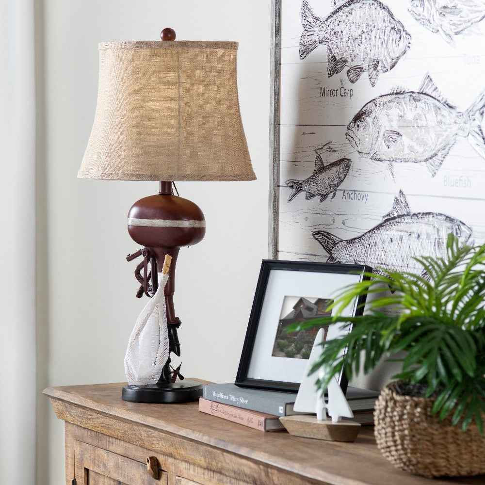 Boto Accent Table Lamp | Fishing Theme Red Base | Tan Shade