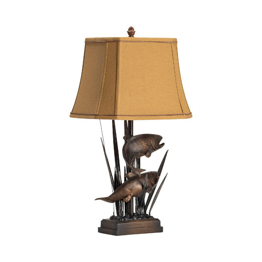 Accent Table Lamp Set of 2 | Leaping Fish Resin Base | 29" Tan Shade