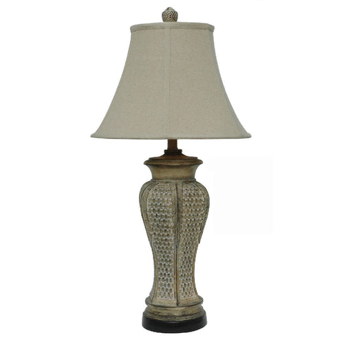 Accent Table Lamp Set of 2 | Woven Polyresin Base | 32" Oatmeal Linen