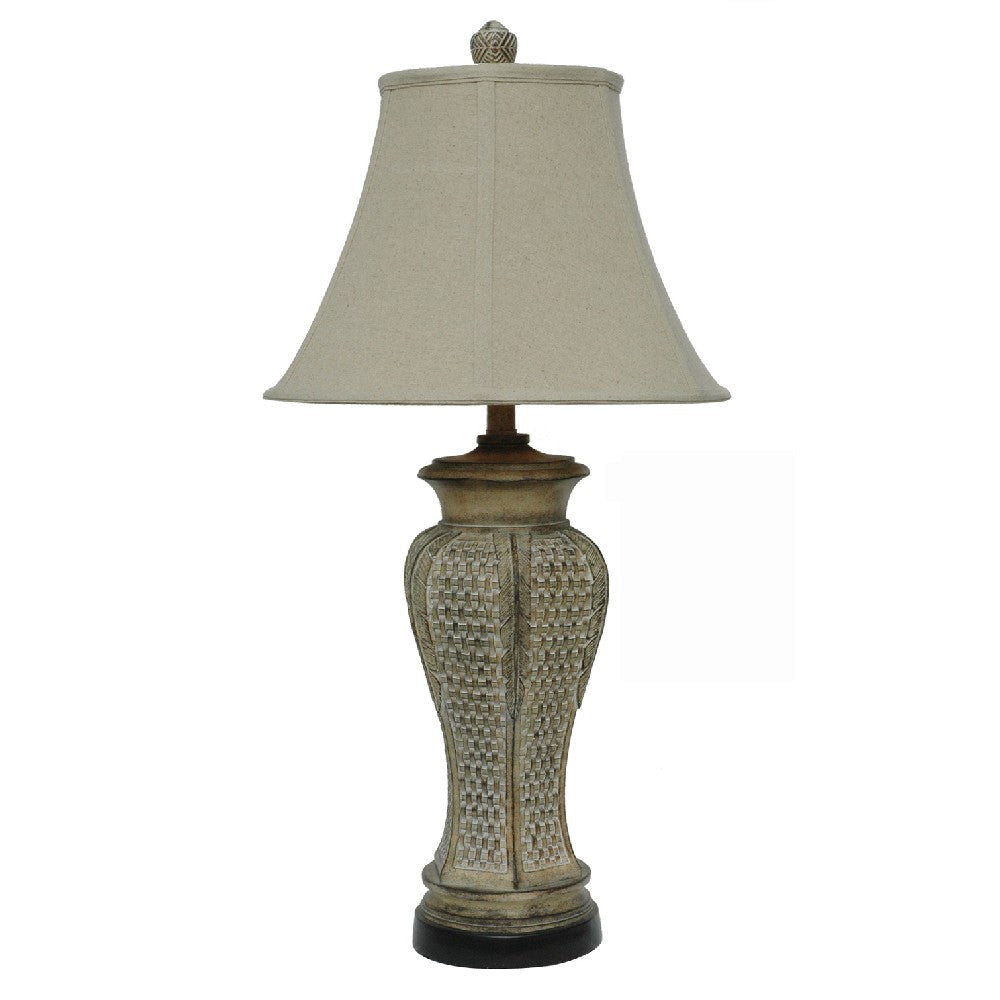 Accent Table Lamp Set of 2 | Woven Polyresin Base | 32" Oatmeal Linen