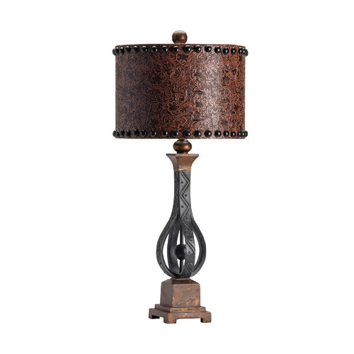 Lerq Accent Table Lamp Set of 2 | Tooled Leather Look | 34" | Brown Shade