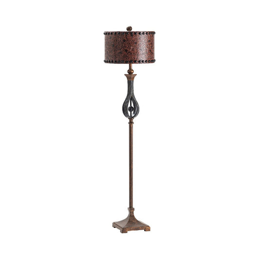 Lerq Accent Floor Lamp | Tooled Leather Look | 66" | Shade w Bronze Rivets