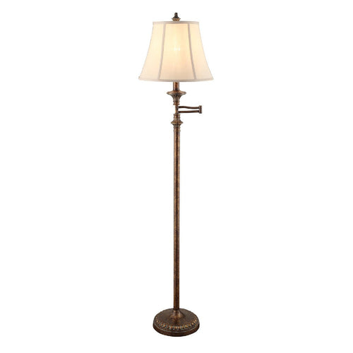 Set of 2 Floor Lamps | Bronze Metal Swing Arm | Tan Fabric Empire Shade