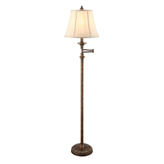 Set of 2 Floor Lamps | Bronze Metal Swing Arm | Tan Fabric Empire Shade