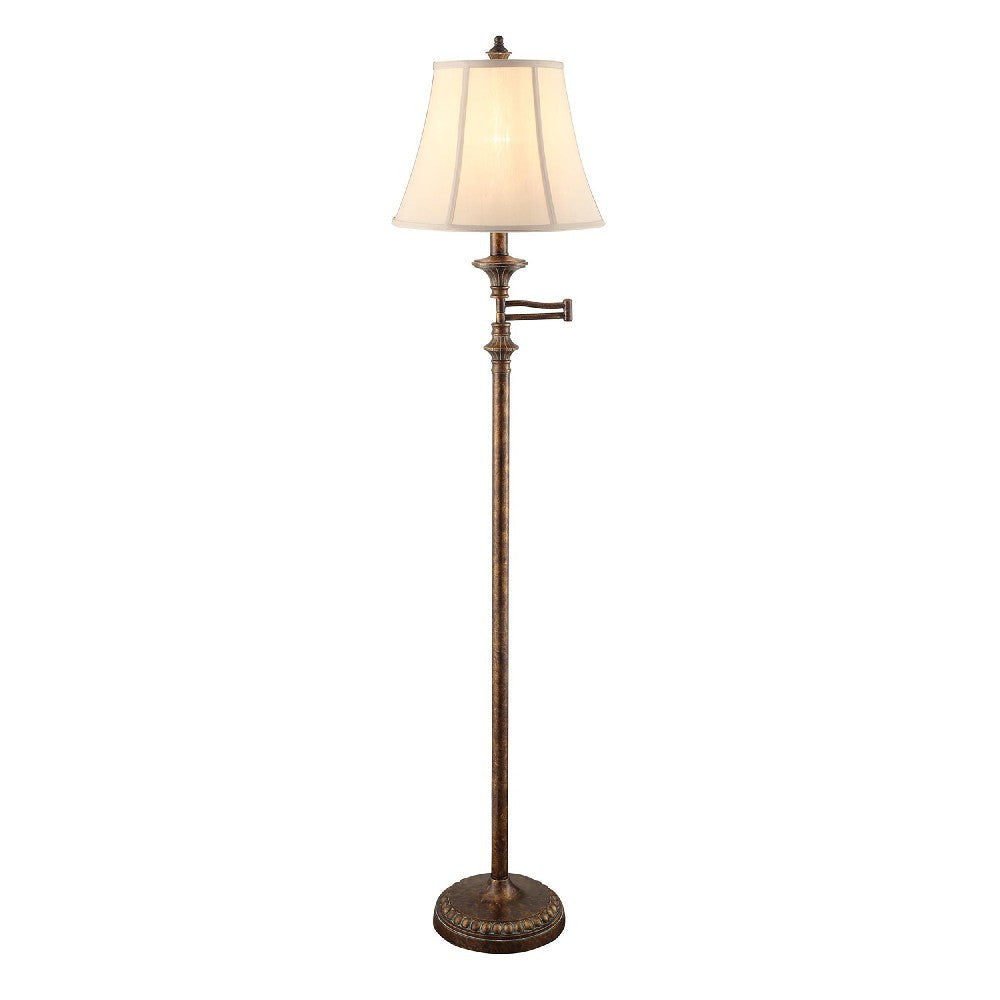 Set of 2 Floor Lamps | Bronze Metal Swing Arm | Tan Fabric Empire Shade
