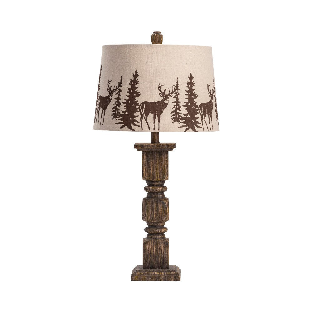 Set of 2 Table Lamps, Rustic Lodge Theme, Deer Elk Print Drum Shade