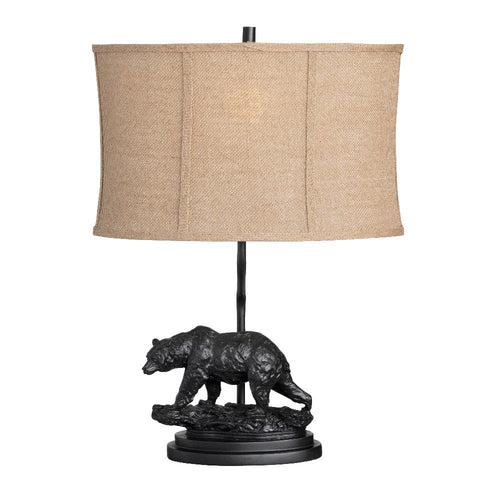 Accent Table Lamp Set of 2 | Grizzly Bear Sculpture Base | 23" Burlap Shade