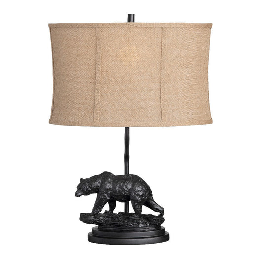 Accent Table Lamp Set of 2 | Grizzly Bear Sculpture Base | 23" Burlap Shade