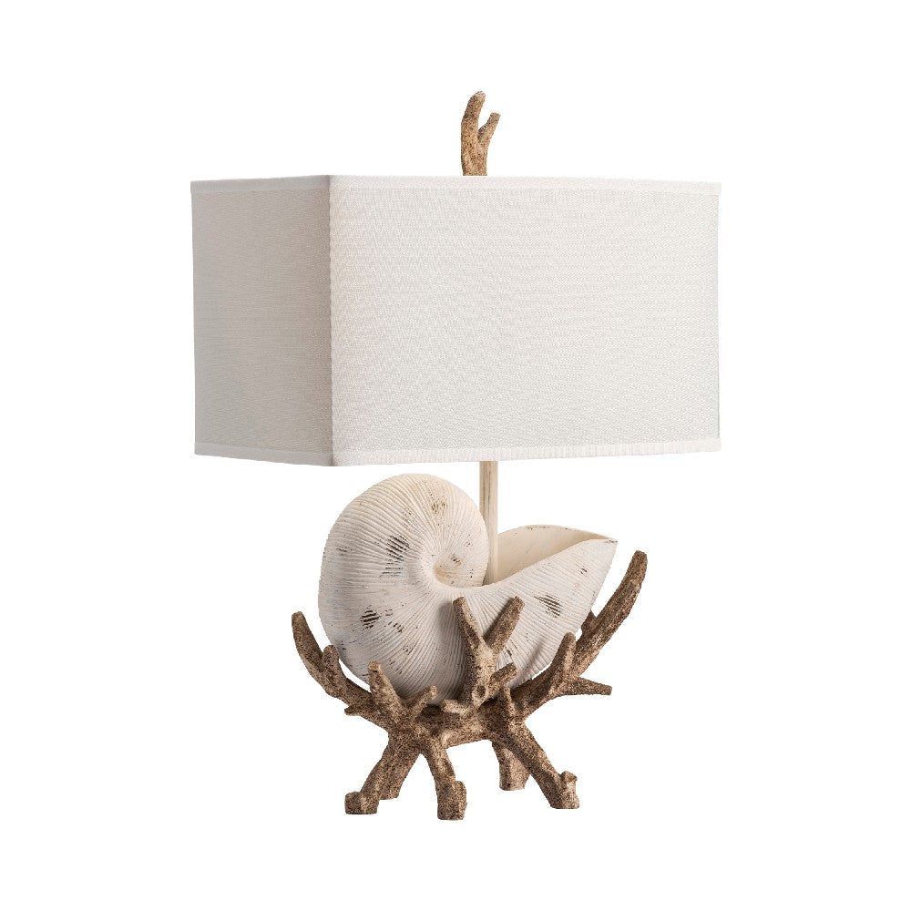 Accent Table Lamp | Cast Resin Sleeping Shell Design | 29" | Linen Shade