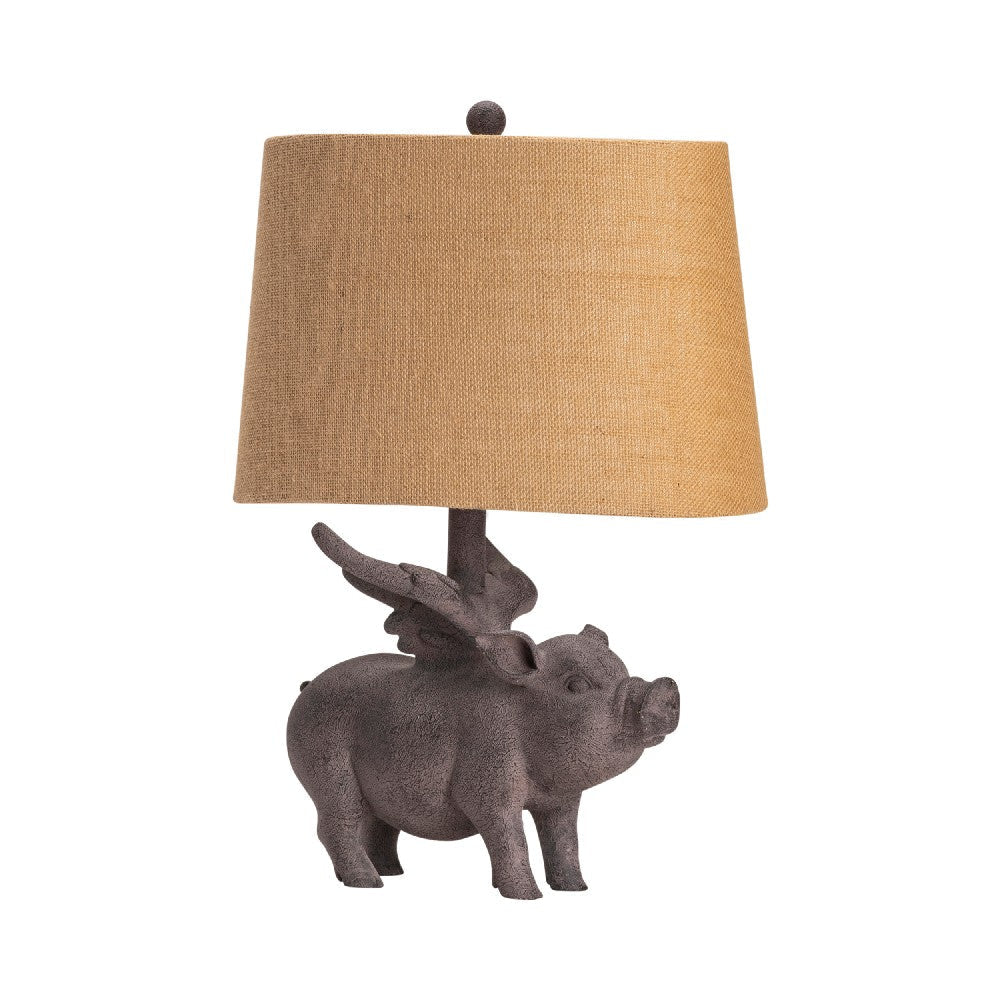 Accent Table Lamp Set of 2 | When Pigs Fly Design | 21" | Burlap Shade