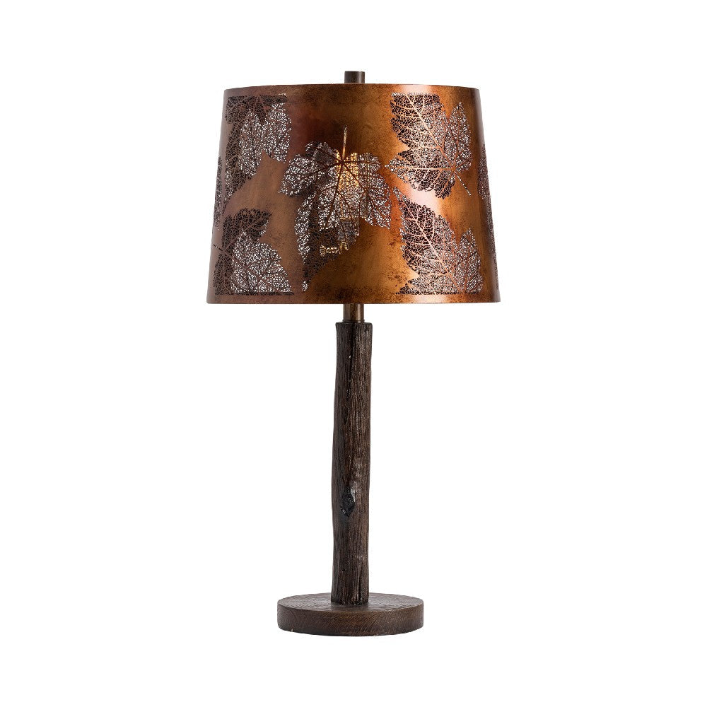 Accent Table Lamp Set of 2 | Resin Brown Oak Run | 27" | Embossed Metal Shade