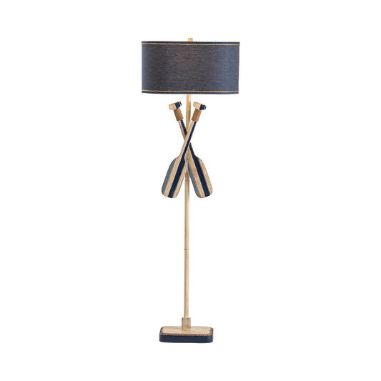 Rox Floor Lamp | White Tan Resin and Metal | Gray Linen Shade | 63"