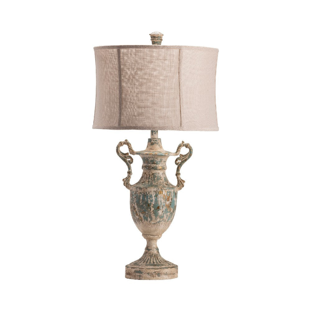 Urn Base Table Lamp Set of 2 | Distressed Resin | Oatmeal Linen Shade | 33’’ CCL-CVAVP1461