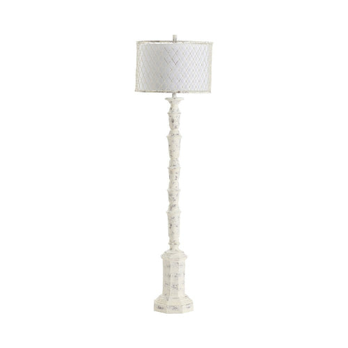 Traditional Floor Lamp | White Resin | Hardback Drum Shade | 61"