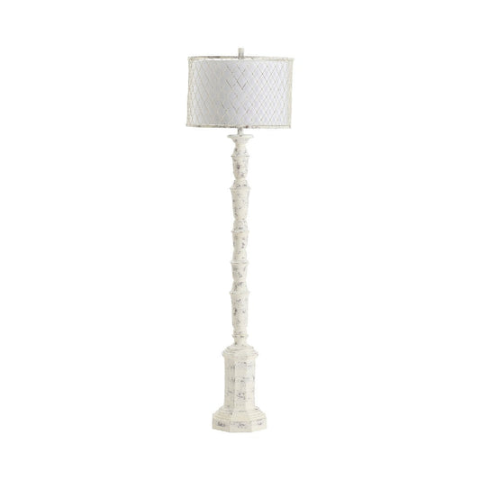 Traditional Floor Lamp | White Resin | Hardback Drum Shade | 61"