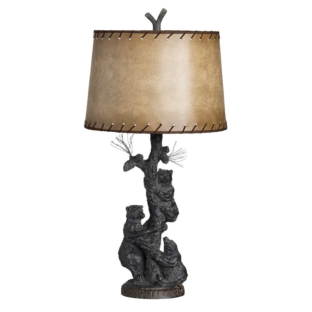 Table Lamp Set of 2 | Bear Family Resin Base | Brown Linen Shade | 30"