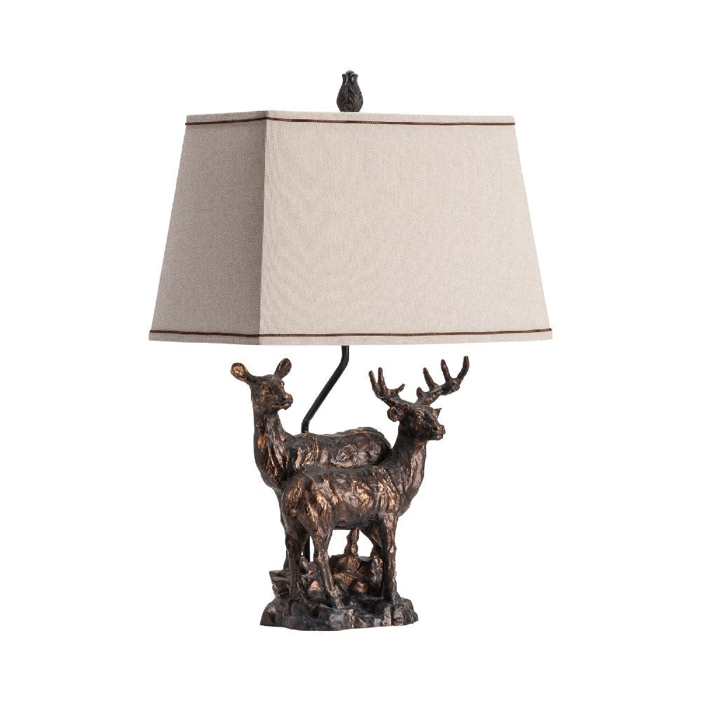 Resin Deer Table Lamp | Bronze | Neutral Linen Shade | 30"