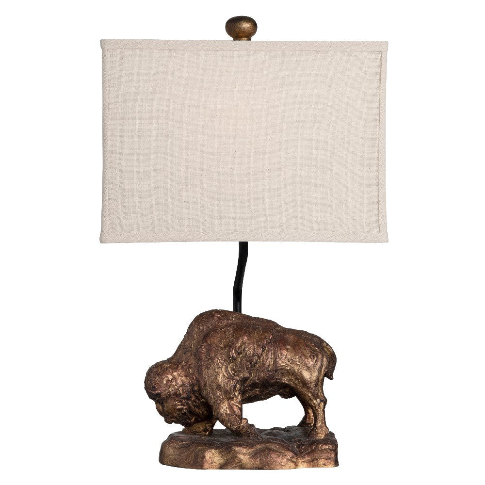 Table Lamp Set of 2 | Bronze Resin Buffalo Base | Oatmeal Linen Shade | 23"