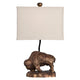 Table Lamp Set of 2 | Bronze Resin Buffalo Base | Oatmeal Linen Shade | 23"