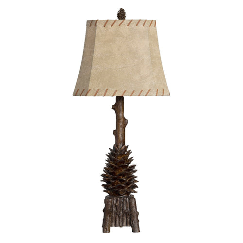Pinecone Table Lamp Set of 2 | Brown Resin | Beige Faux Leather Shade | 34"