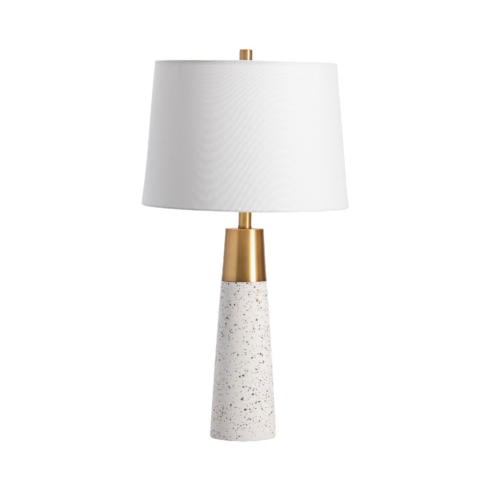 Table Lamp | White Terrazzo and Metal | White Linen Shade | 29"