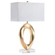 Table Lamp | Gold Resin and Crystal Base | White Linen Shade | 31"