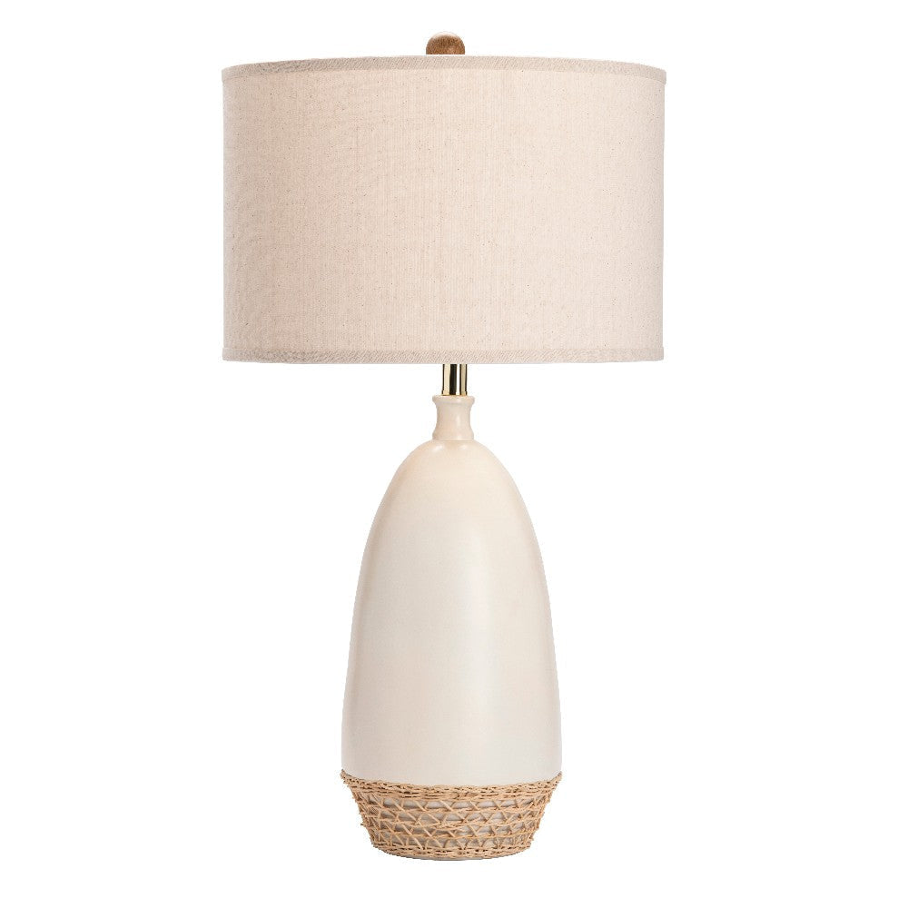 Coastal Table Lamp Set of 2 | Cream Resin | Oatmeal Linen Shade | 32"