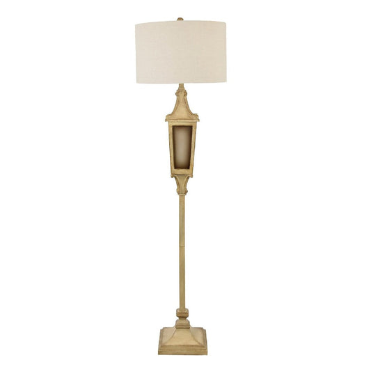 Floor Lamp | Beige Resin Lantern Post | White Linen Shade | 68"