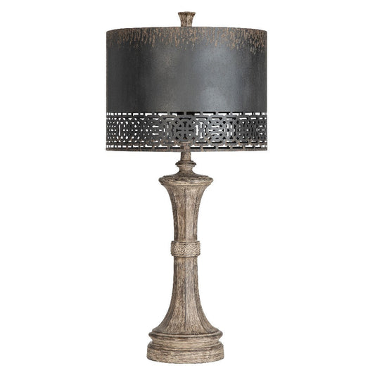 Classic Accent Table Lamp Set of 2 | Weathered Brown Turned Base | Metal Shade | 33"