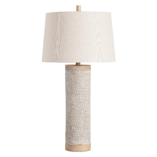 Table Lamp Set of 2 | Sandy White-Washed Resin & Rope | Linen Shade | 32"