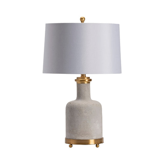 Table Lamp Set of 2 | Gray Cement | Gold Metal | White Shade | 27"