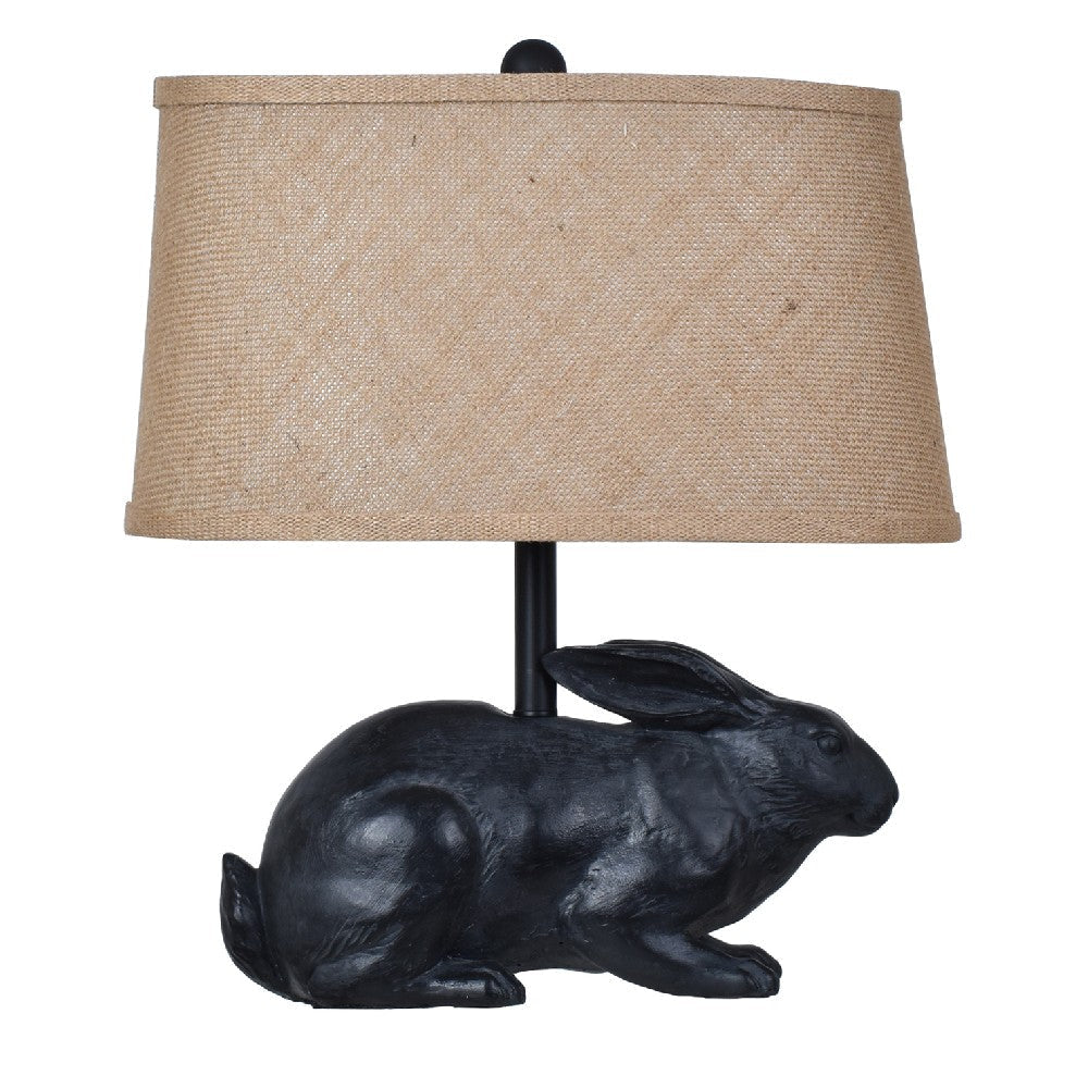 Table Lamp Set of 2 | Gray Resin Rabbit | Natural Fiber Shade | 17"