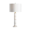 Table Lamp Set of 2 | Gold White Marble Column | Drum Shade | Crystal Finial