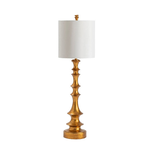 Table Lamp | Classic Turned Gold Resin | White Linen Cylindrical Shade