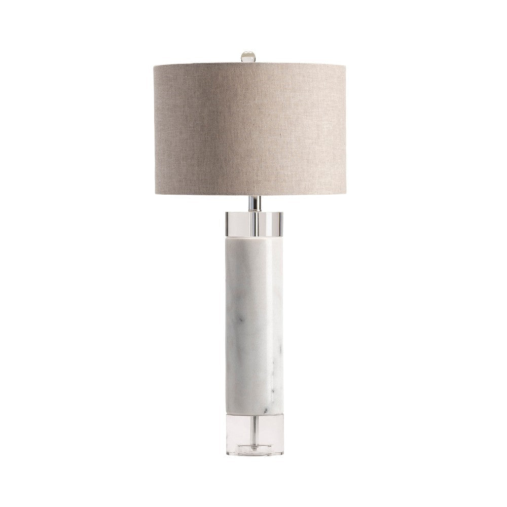 Table Lamp | White Marble and Clear Crystal Body | Beige Shade | 32"