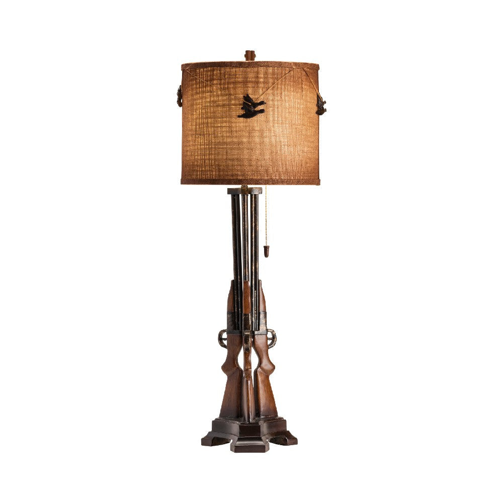 Hunting Heritage Table Lamp Set of 2 Resin Guns Tan Shade w Flying Birds CCL-CVAVP755