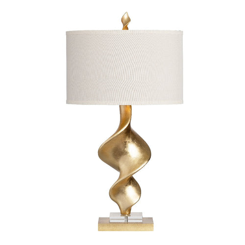 Modern Art Table Lamp Set of 2 | Gold Spiral | Crystal Base | White Shade