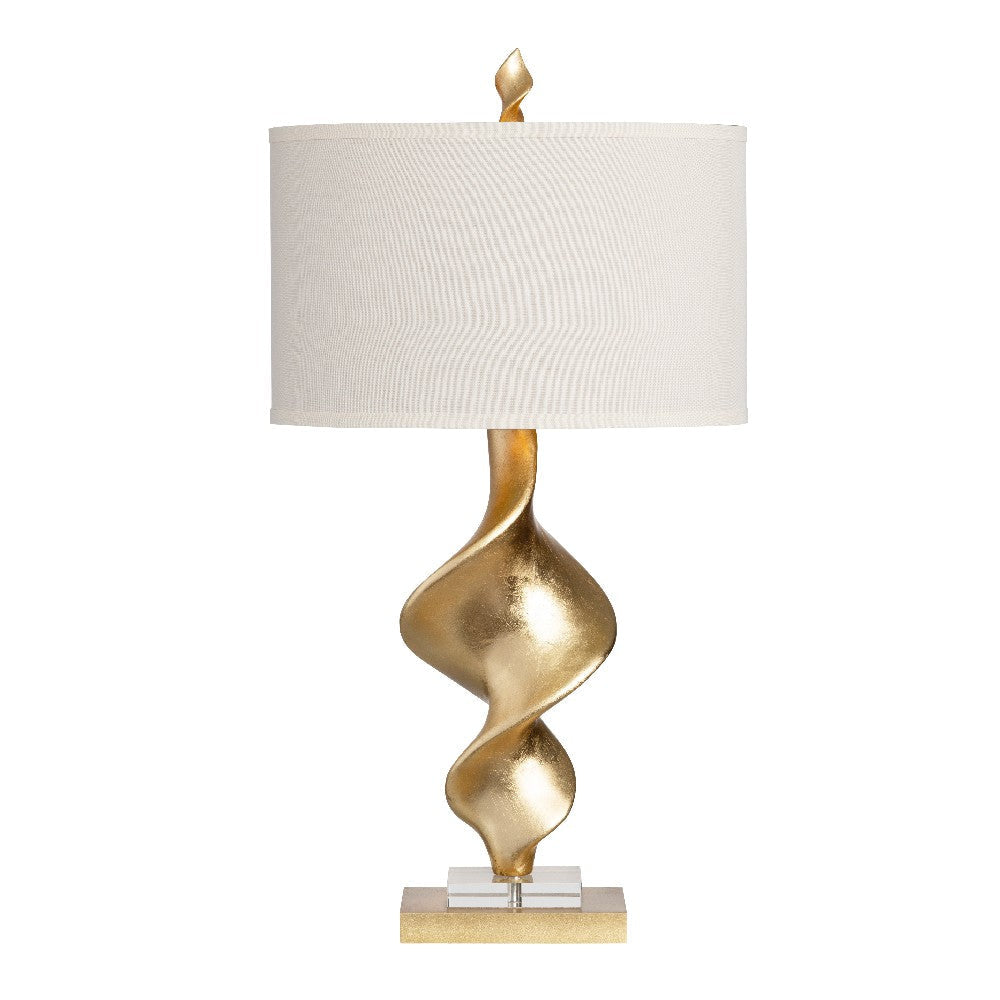 Modern Art Table Lamp Set of 2 | Gold Spiral | Crystal Base | White Shade
