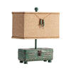 Resin Table Lamp Set of 2 | Tan Burlap Shade | Green Resin Tackle Box