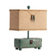 Resin Table Lamp Set of 2 | Tan Burlap Shade | Green Resin Tackle Box