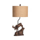 Table Lamp Set of 2 | Bronze Resin and Metal Moose | Tan Burlap Shade