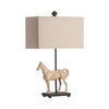 Table Lamp | Cream Resin Horse Base | Oatmeal Fabric Shade | 27"