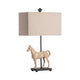 Table Lamp | Cream Resin Horse Base | Oatmeal Fabric Shade | 27"