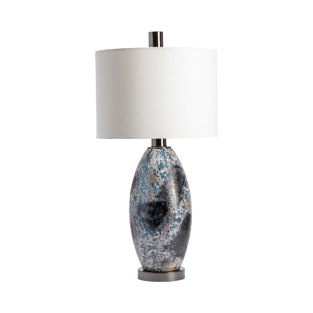 Table Lamp | White Fabric Shade | Gray | Black Nickel Round Base | 33"