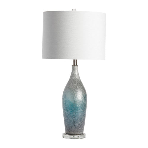 Table Lamp Set of 2 | Blue Glass Bottle | White Linen Shade | 33"