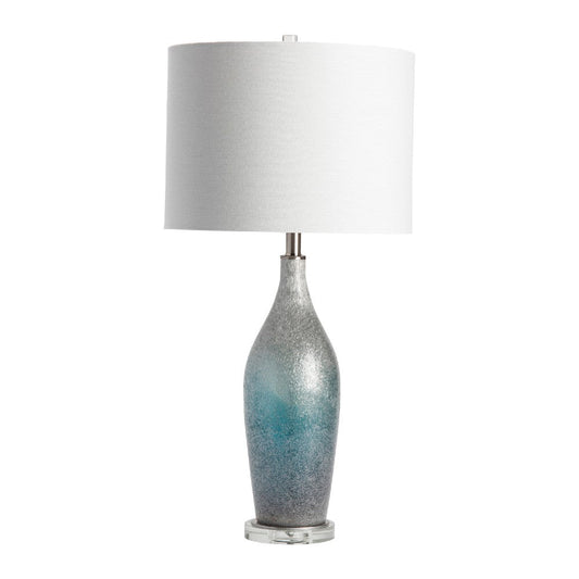 Table Lamp Set of 2 | Blue Glass Bottle | White Linen Shade | 33"